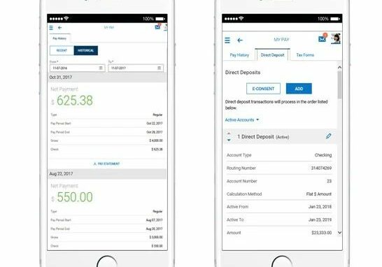 mobile-payroll software displayed on mobile devices